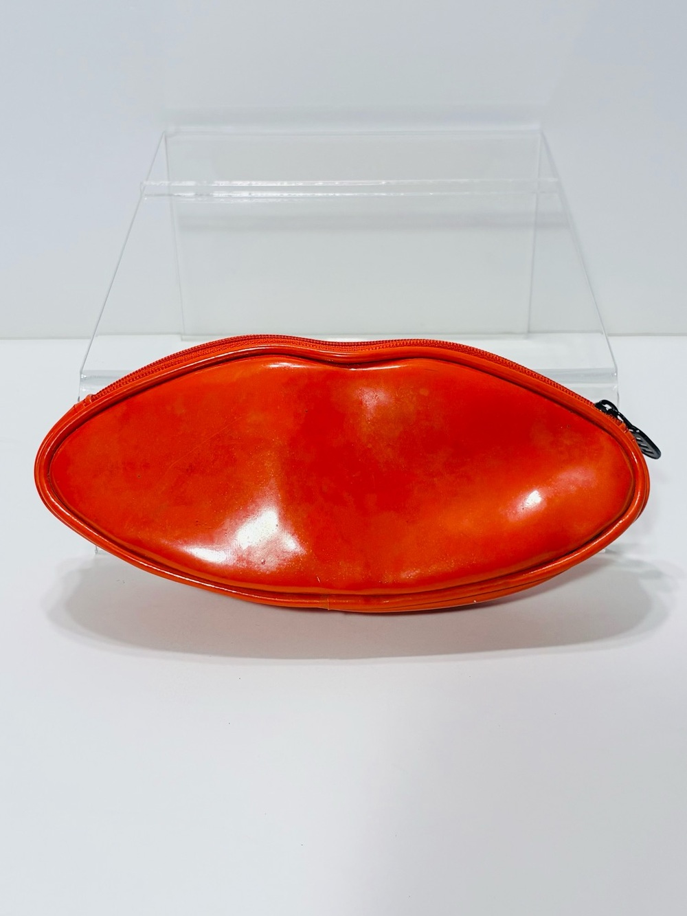 90s Ultima II Revlon Red Patent Lip Shaped Cosmetic Bag Vintage Korea 8.5”x3.5”